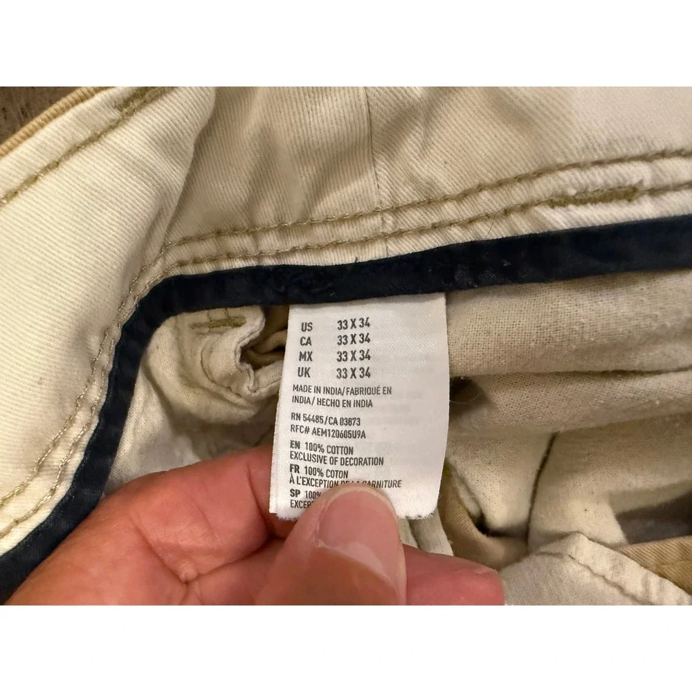 American Eagle Outfitters Mens Tan Khaki Chino Pants 33x34 Straight Leg Cotton